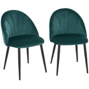 Set di 2 Sedie Sala da Pranzo, Sedie Cucina Moderne con Schienale a Conchiglia e Gambe in Metallo, Sedia in Velluto con Imbottita per Cucina, Camera da Letto, Ufficio e Soggiorno, Verde
