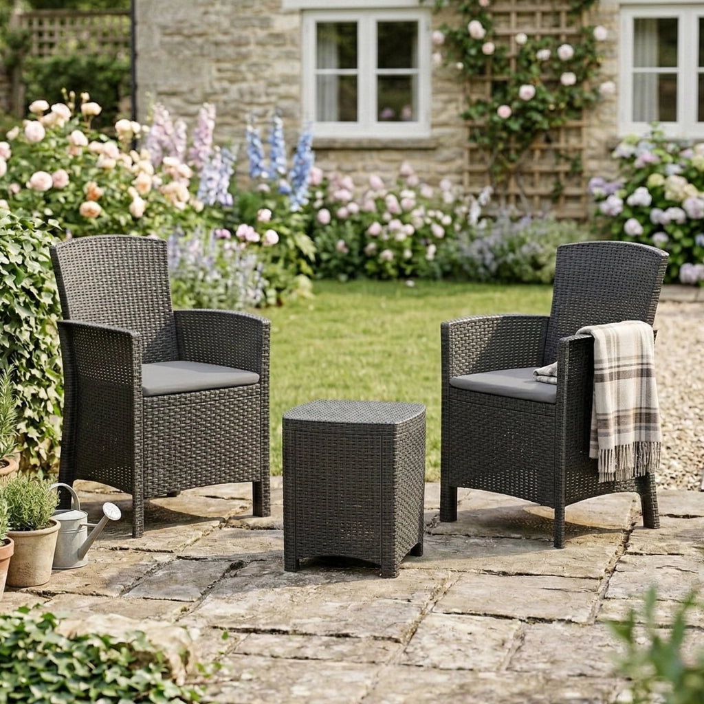 Salottino da esterno Armin, Set da giardino con cuscini, Salottino  effetto rattan, 100% Made in Italy, Antracite