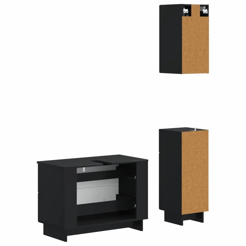 Set di armadietti da bagno in 3 pezzi EDE Nero 3417739