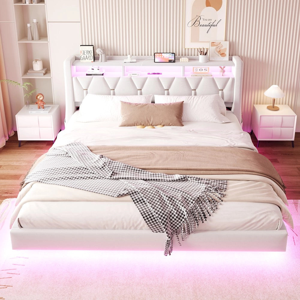 Letto Imbottito 180x200 con LED e Testiera Ribaltabile ¨C Xylo ¨C Velluto Beige