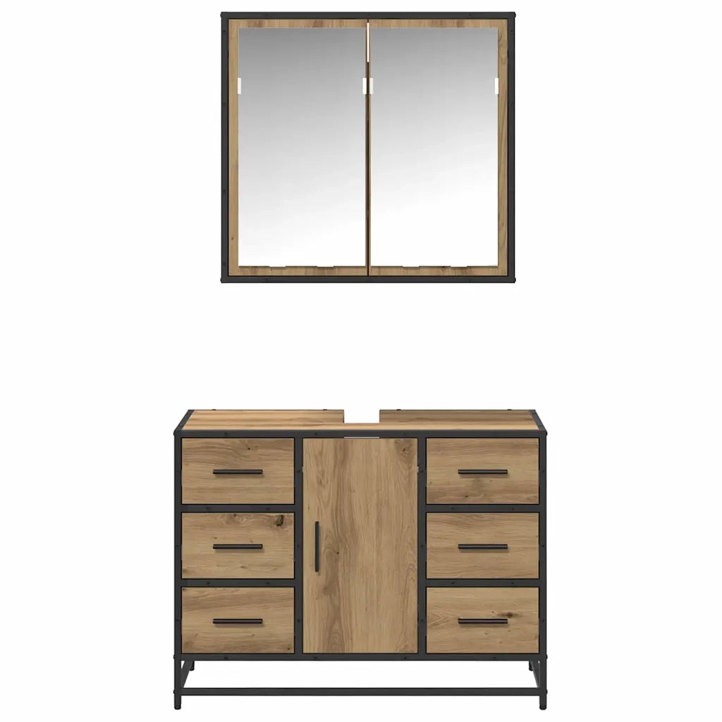 vidaXL Set di mobili per il bagno con porta 2 pcs rovere artigianale
