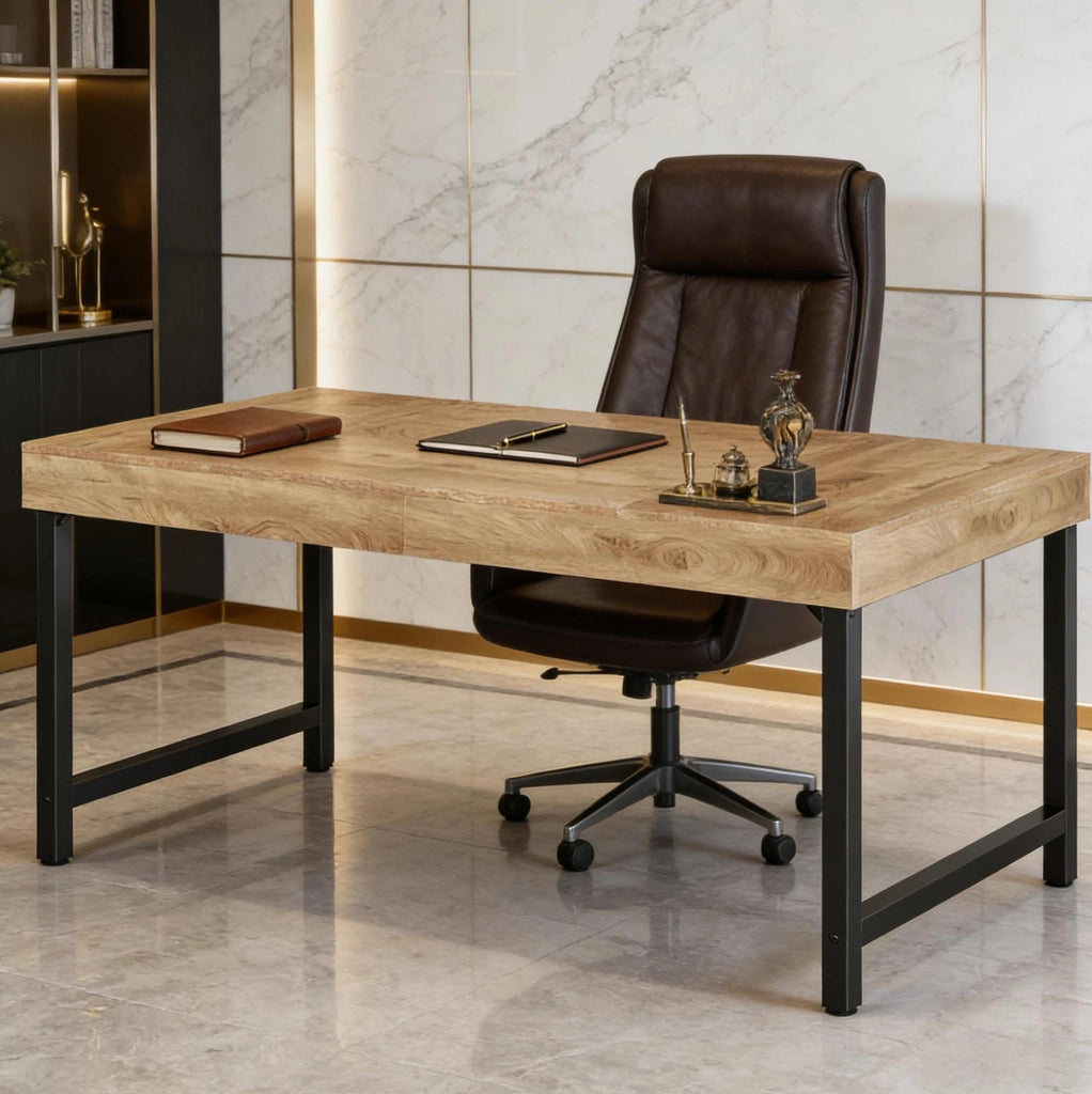 Scrivania da ufficio in MDF e metallo nero e marrone da 140 cm