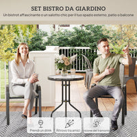 Set 3 Pezzi da Giardino 2 Sedie da Giardino 54x71x93 cm e Tavolino Rotondo Ø60x71 cm in Acciaio Grigio