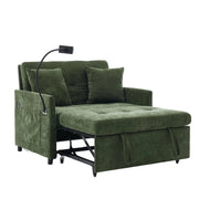 Divano letto 109x72x83，5 cm in tessuto verde， USB， supporto tablet