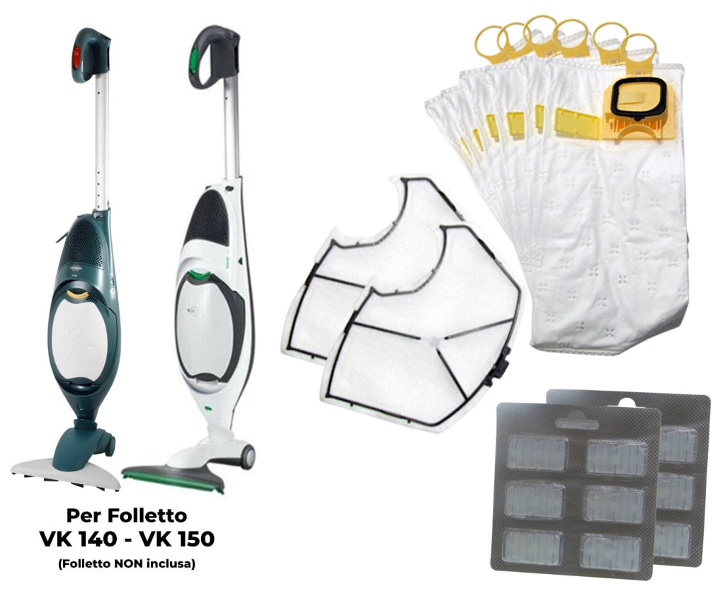 Kit Ricambi 12 Sacchetti 2 Filtri Motore 12 Profumini Compatibili Folletto VK140 VK150