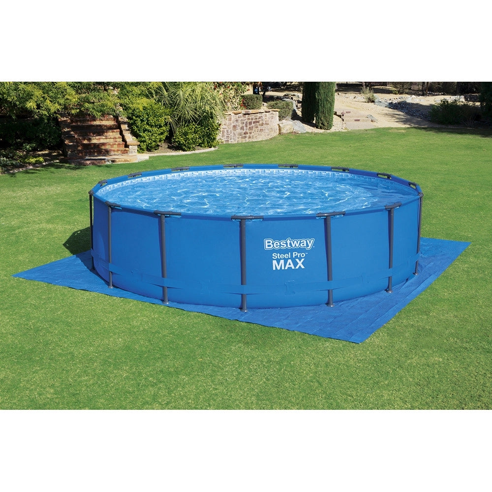 Trade Shop - Tappetino Telo Di Protezione Per Base Fondo Piscina In Pe 488 X 488 Cm Blu Quadrato 58003 -