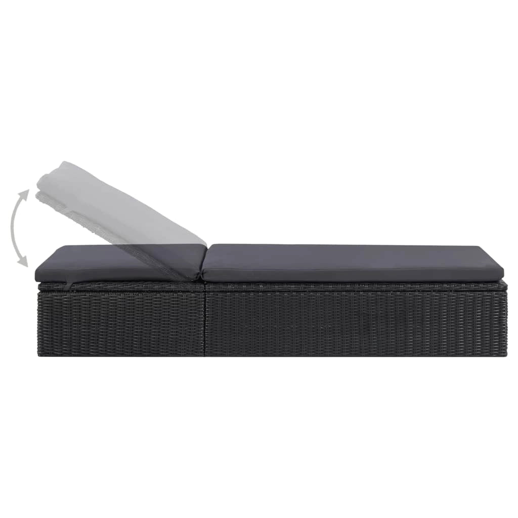 Lettino prendisole sedia a sdraio lettino prendisole letto da giardino mobili da esterno per patio resina intrecciata nera e grigio scuro 02_0012926