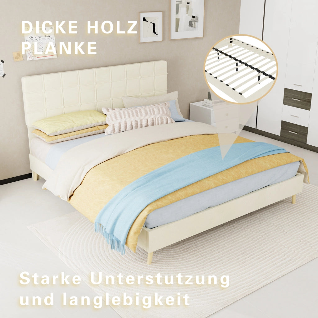 Letto matrimoniale rivestito in velluto beige dimensioni 160x200 cm
