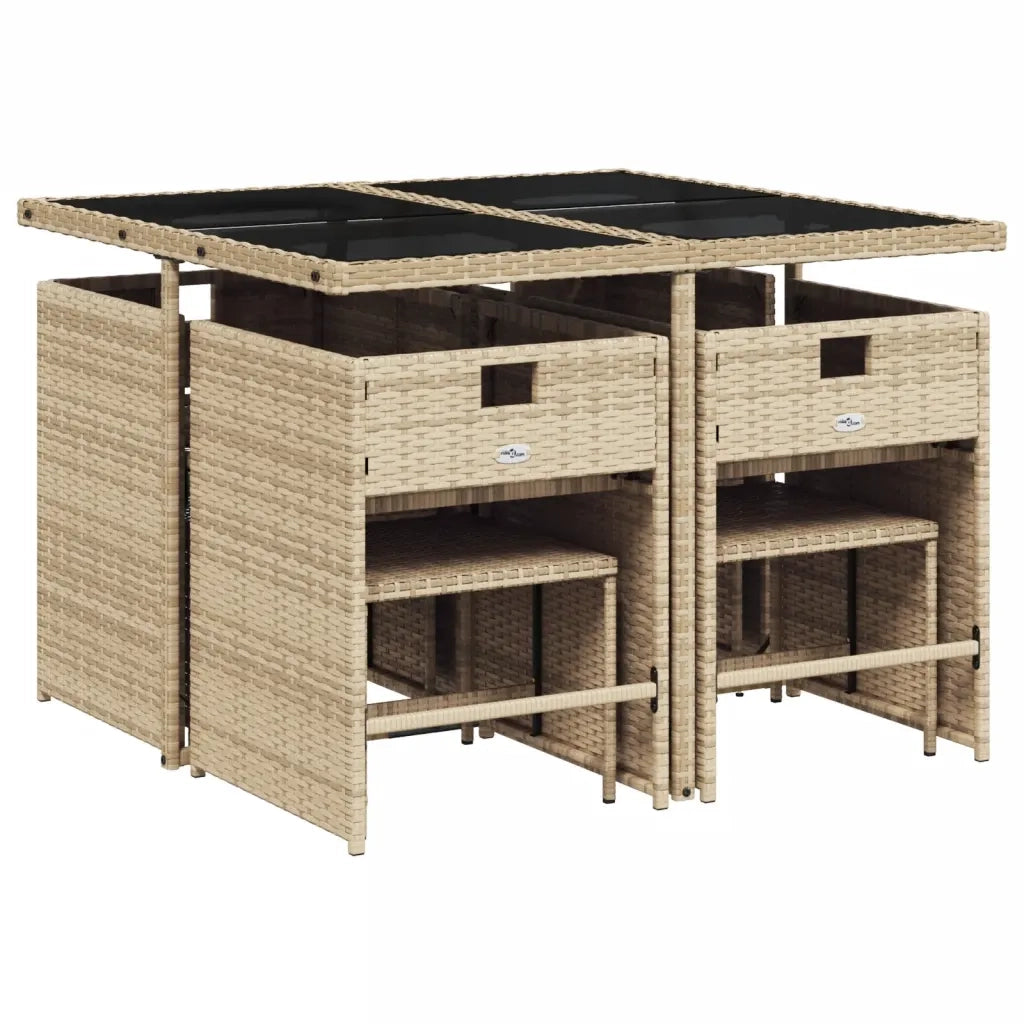 Set da Pranzo da Giardino 9 pz | Set Salotto da Giardino con Cuscini Beige in Polyrattan