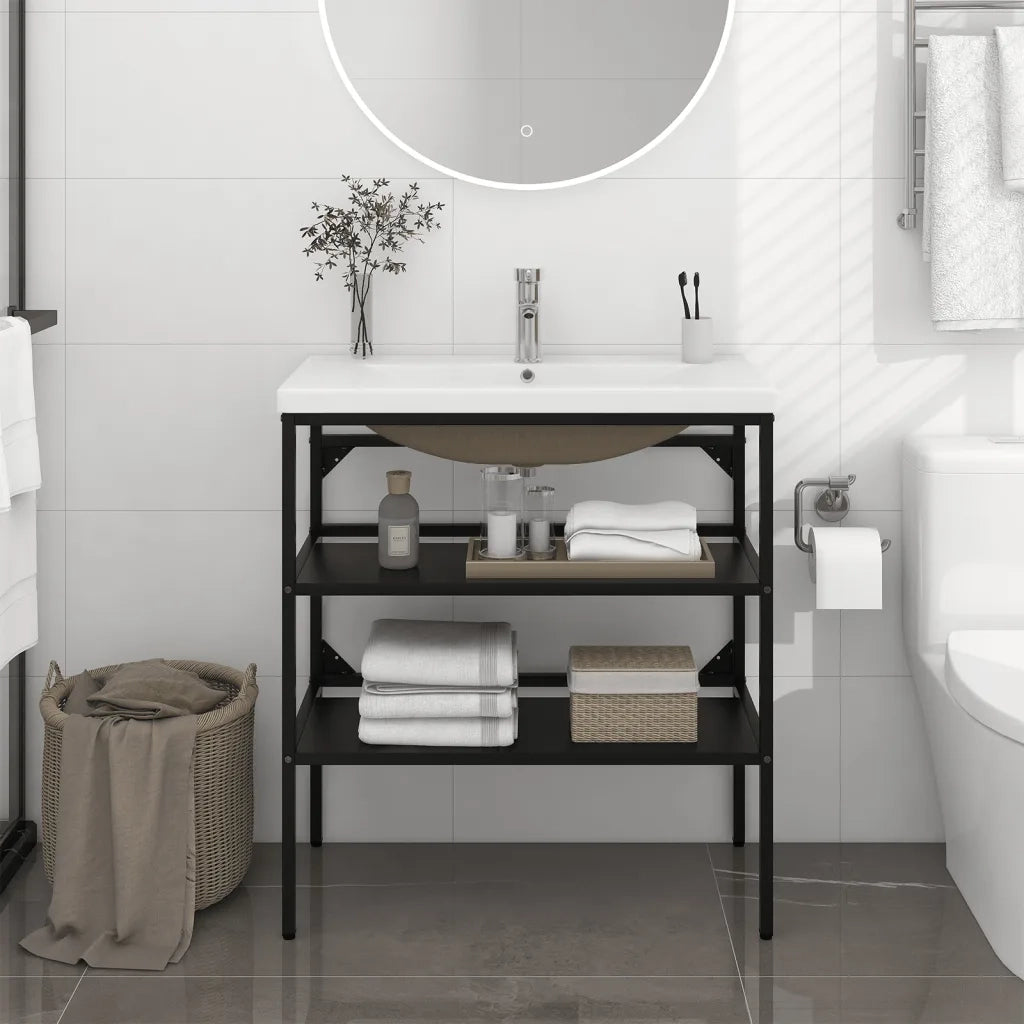 Telaio per Lavabo da Bagno con Lavabo Integrato-Struttura per Lavabo da Bagno Nero in Ferro 580012