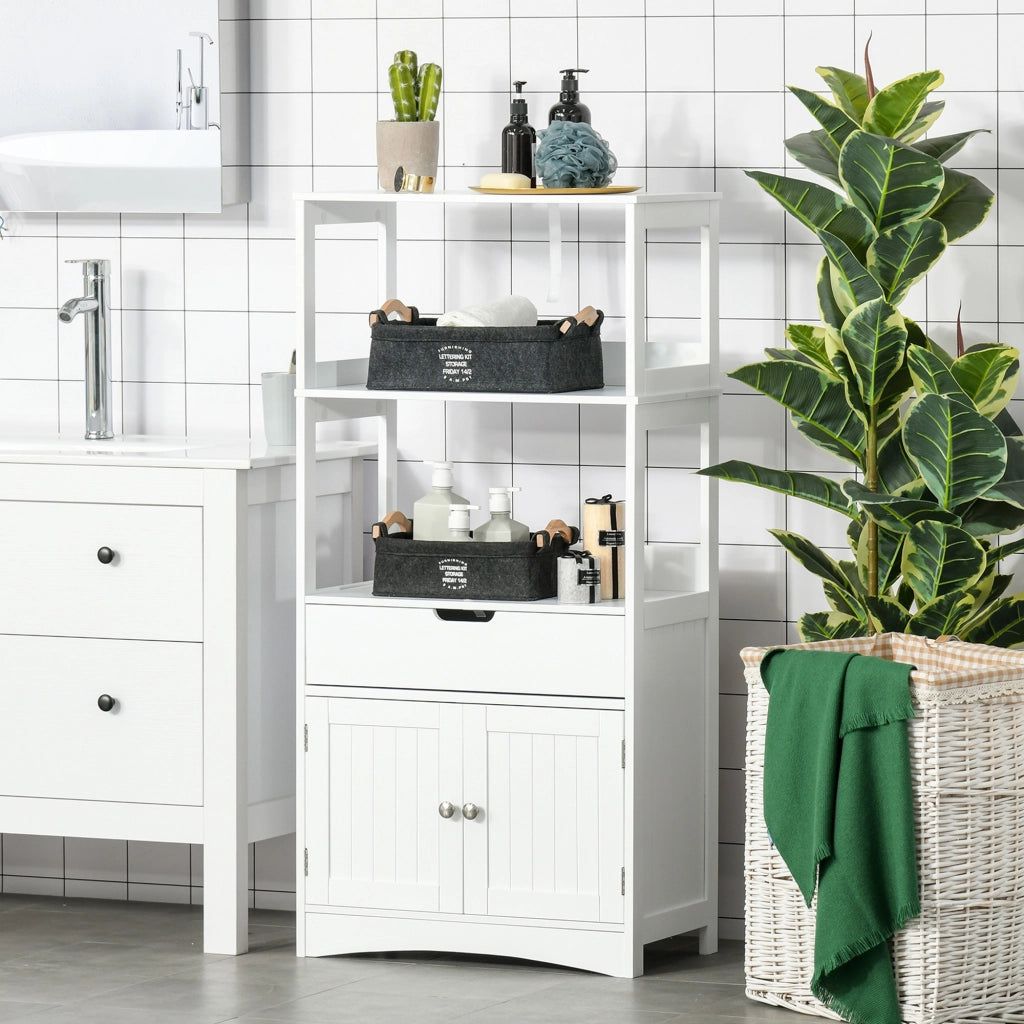 Armadietto da Bagno con 3 Ripiani 1 Cassetto 2 Ante ¨C Zephmum ¨C Bianco 60x33x122.5 cm