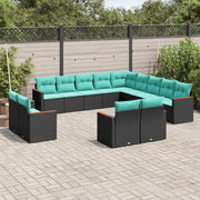 Set Divani da Giardino 13 pz con Cuscini Nero in Polyrattan 3226526