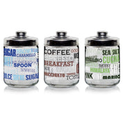 Set 3 Barattoli da Cucina in Vetro Writings Sale Zucchero Caffè