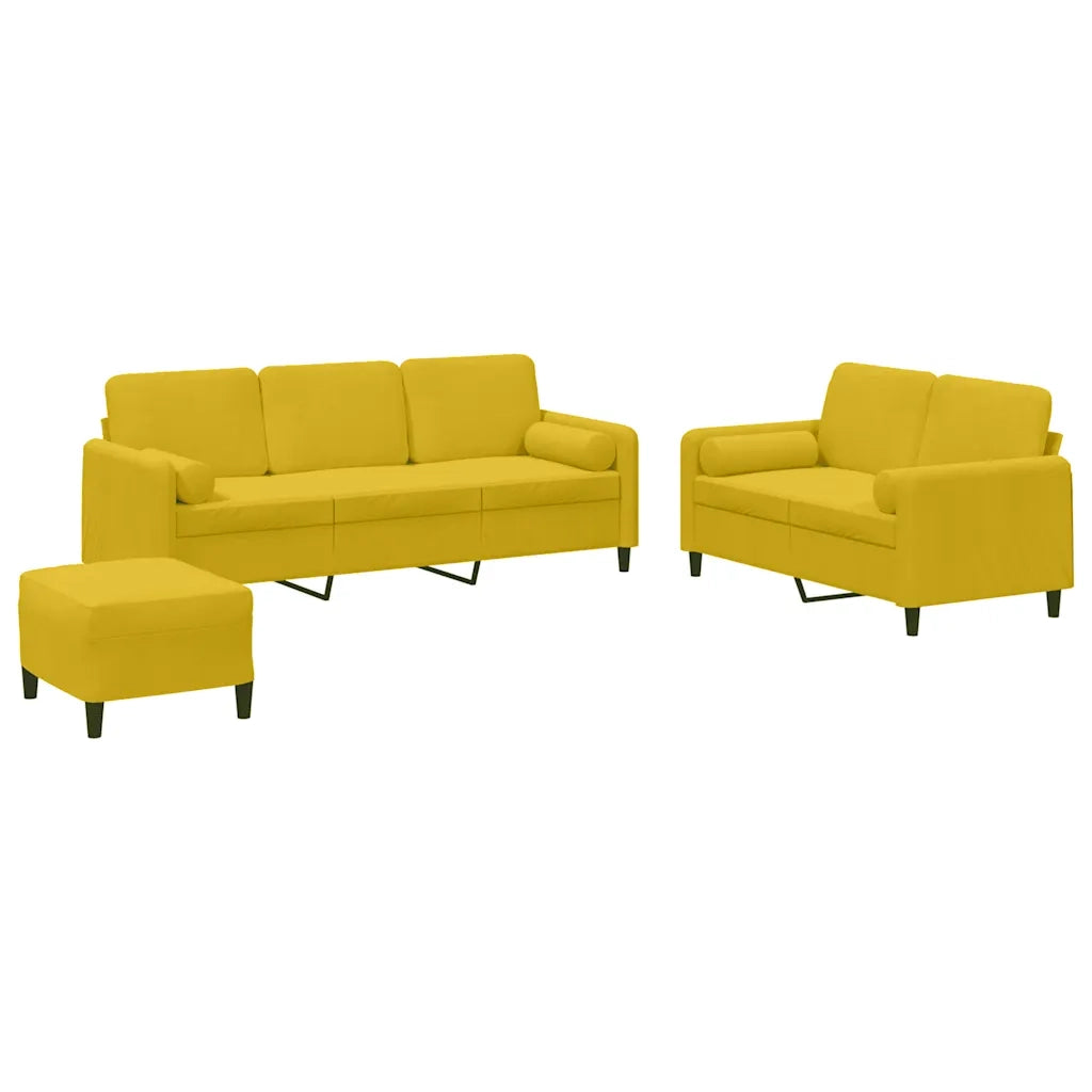 Set di Divani 3 pz con Cuscini Giallo in Vellutocod mxl 130850