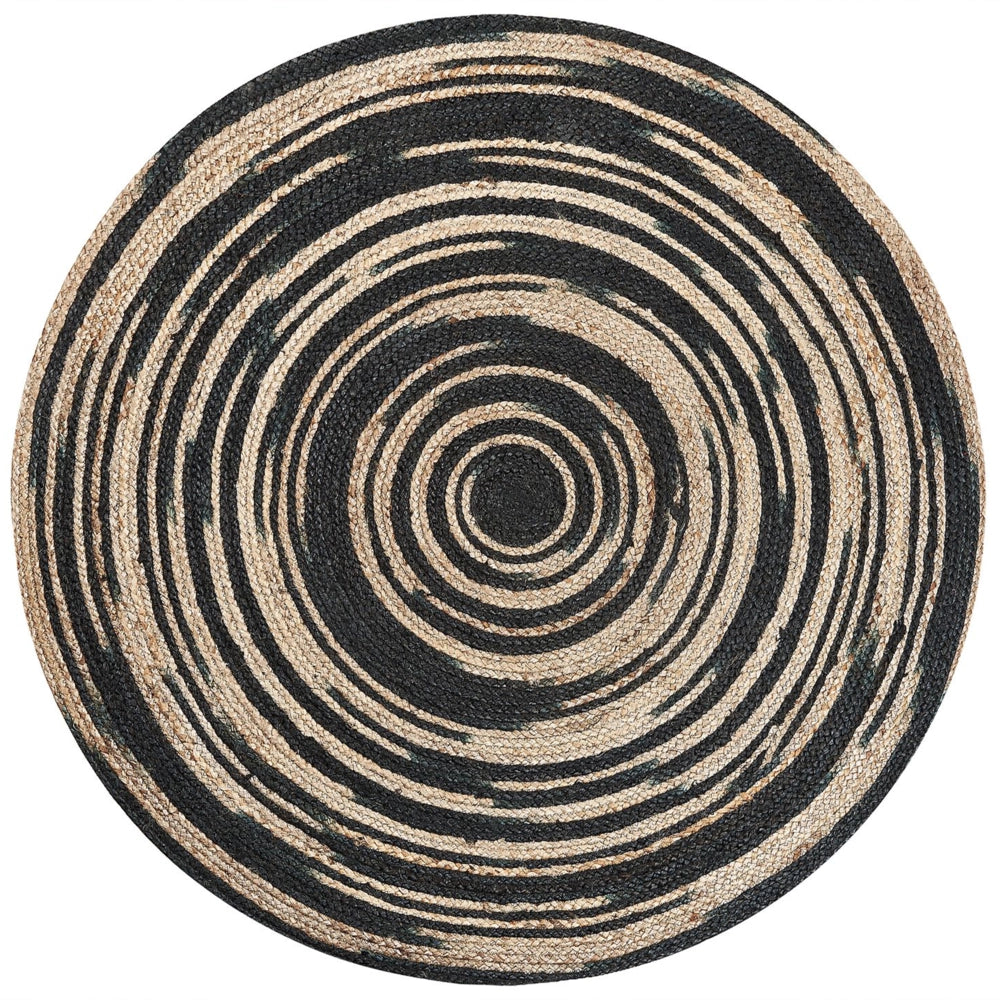 Tappeto tappetino Beige Nero Rotondo 140 cm Boho Rustico Spirale Intrecciata Juta Soggiorno Camera Da Letto Corridoio