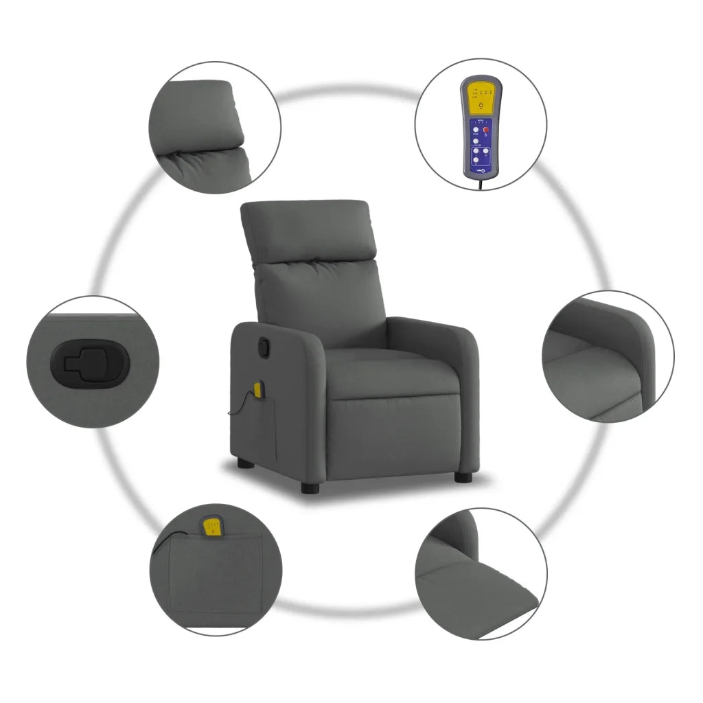 Poltrona Massaggiante | Sedia Relax Reclinabile Grigio Scuro in Tessuto