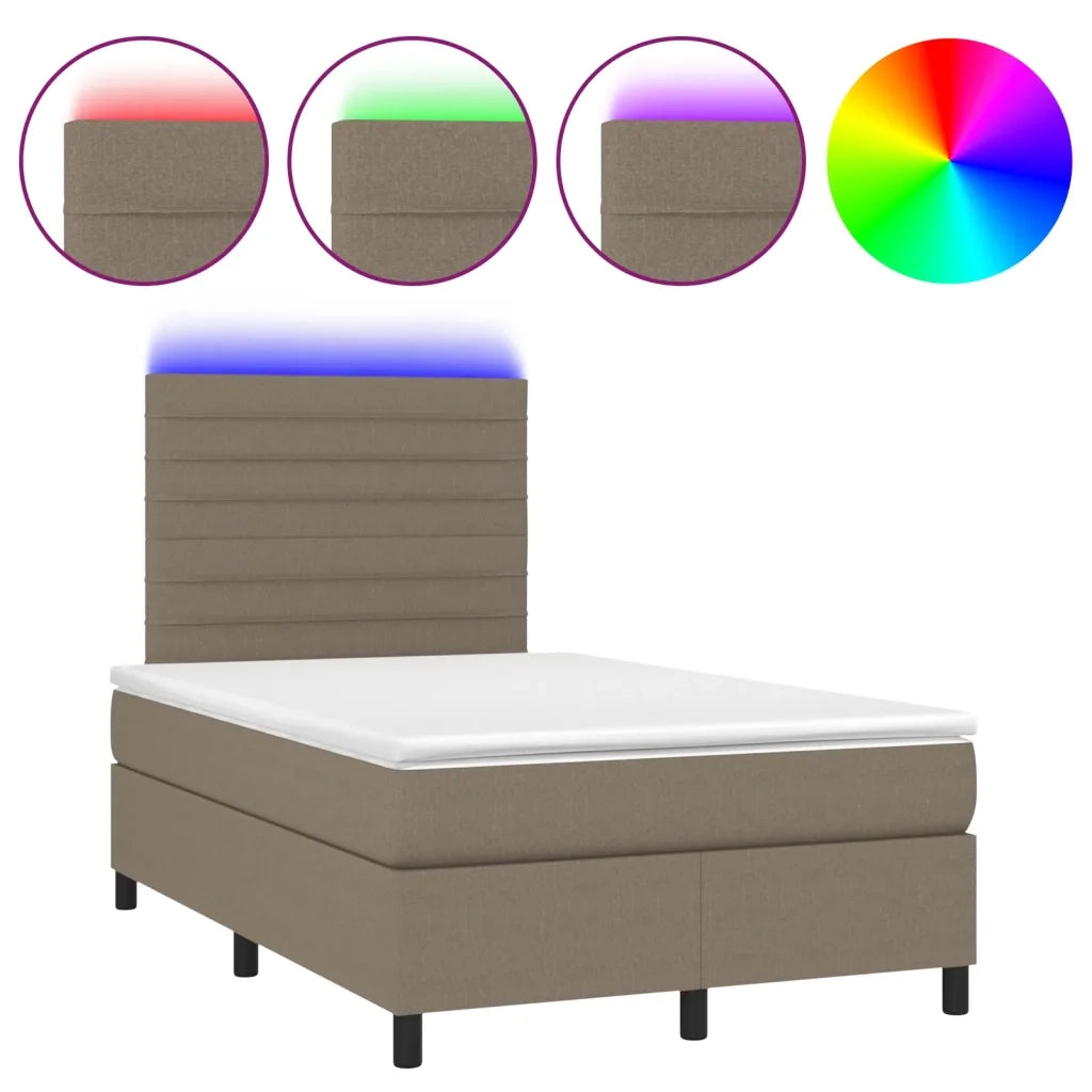 Letto a Molle con Materasso e LED Tortora 120x190 cm in Tessuto