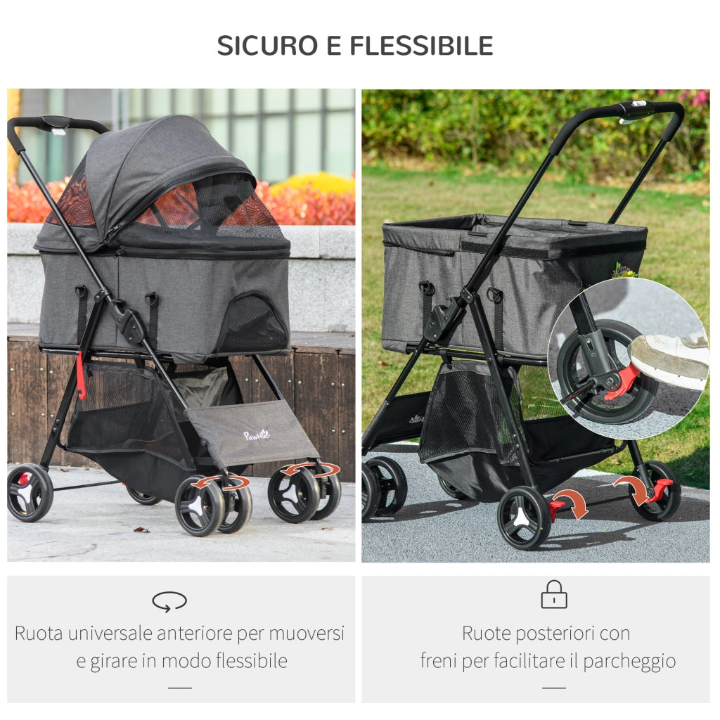 Trasportino Passeggino Cesta per Cani 3 in 1 ¨C zephmum ¨C Grigio