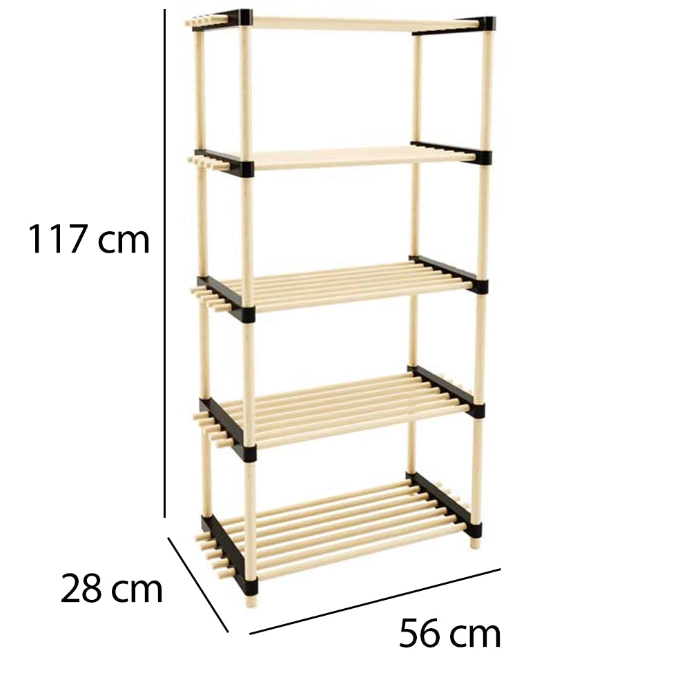 Scaffale in Legno 5 Ripiani Scaffalatura Multiuso Bagno Casa Ufficio 28x56x117cm