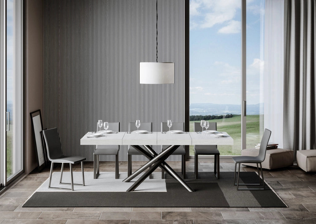 Tavolo Allungabile 140-400x90x77 cm Famas Premium Bianco Frassino Telaio Antracite