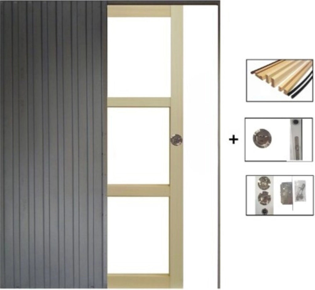 Porta scorrevole in legno Ayous Vetro trasparente H204 x L83 + Sistema Pocket e kit di finitura inclusi senza maniglia