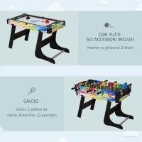 Tavolo da Gioco 4 in 1 Pieghevole per Calcio-Balilla, Biliardo, Air Hockey e Ping Pong, in MDF e Plastica