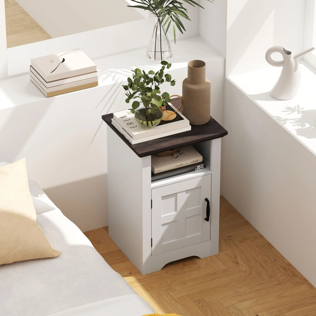 Comodino stile rustico ¨C Xylo ¨C legno bianco e marrone con porta e ripiano 40x35x60 cm