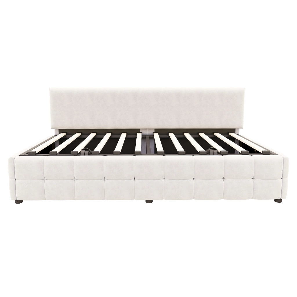 Letto imbottito singolo 90x200 cm con contenitore idraulico, schienale senza braccioli, velluto beige