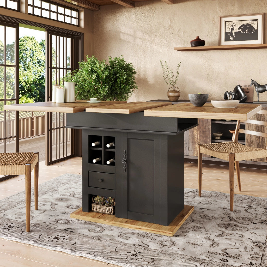 TAVOLO Allungabile 110-140x80x75 cm MDF Nero/Naturale