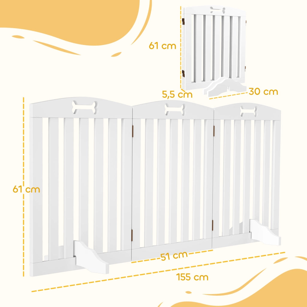 Barriera estensibile a forbice per cani pieghevole autoportante in legno con 2 piedini antiscivolo bianco 155 × 61 cm