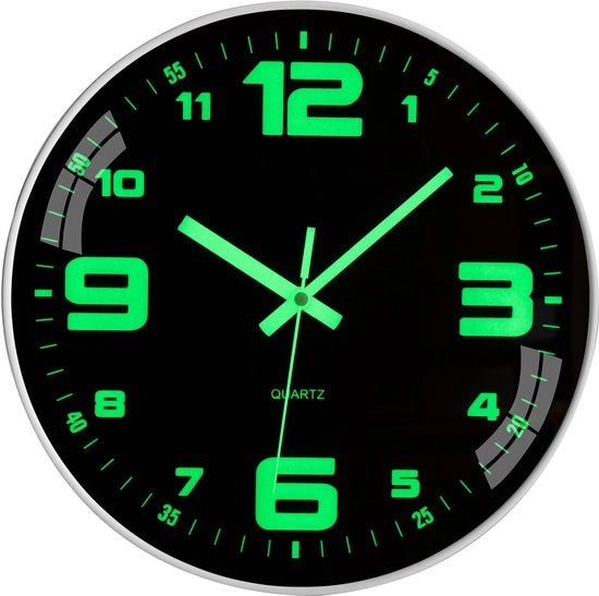 Orologio da parete luminoso, 25 cm, silenzioso, moderno, grande, alimentato da batterie, facile da leggere, adatto per la camera, la cucina, la camera da letto, l'ufficio o la scuola (orologio da parete luminoso, 25 cm)