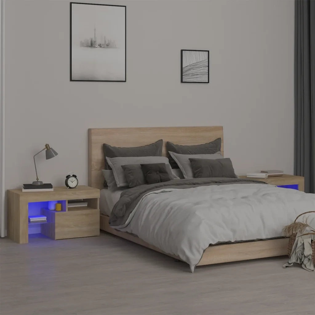 Comodini 2 pz con Luci a LED Rovere Sonoma 70x36,5x40 cmcod mxl 76238