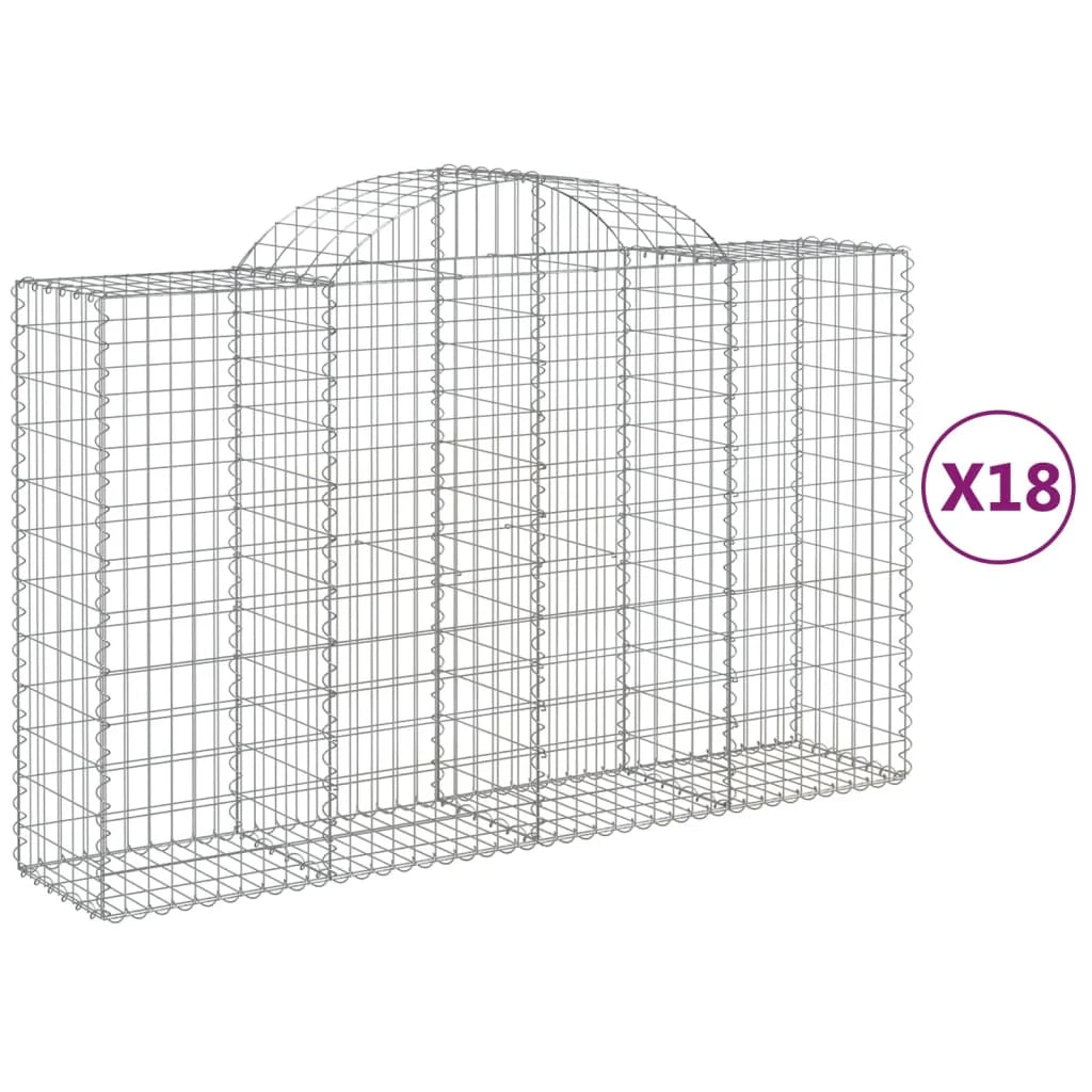Cestini gabbioni recinzione a gabbia muro di contenimento ad arco 18 pezzi 200 x 50 x 120/140 cm ferro zincato argento 02_0040498