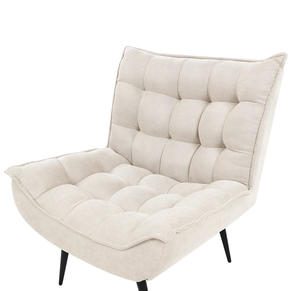 Poltrona Beige Chiaro senza Braccioli con Dettagli Trapuntati, Gambe in Metallo Nero Stile Soggiorno Camera da Letto Moderno