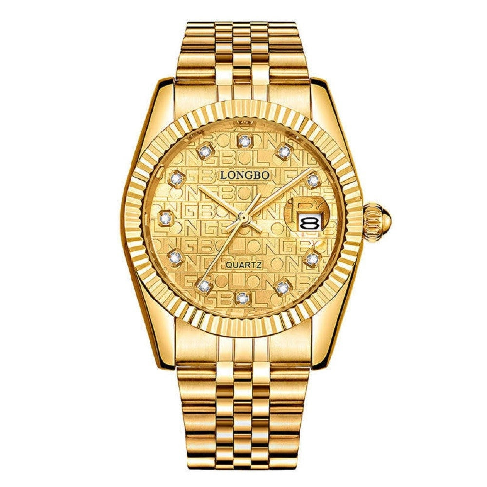 Trade Shop - Orologio Da Uomo Donna Longbo 80435 In Acciaio Con Strass Impermeabile Dorato -   -uomo    -