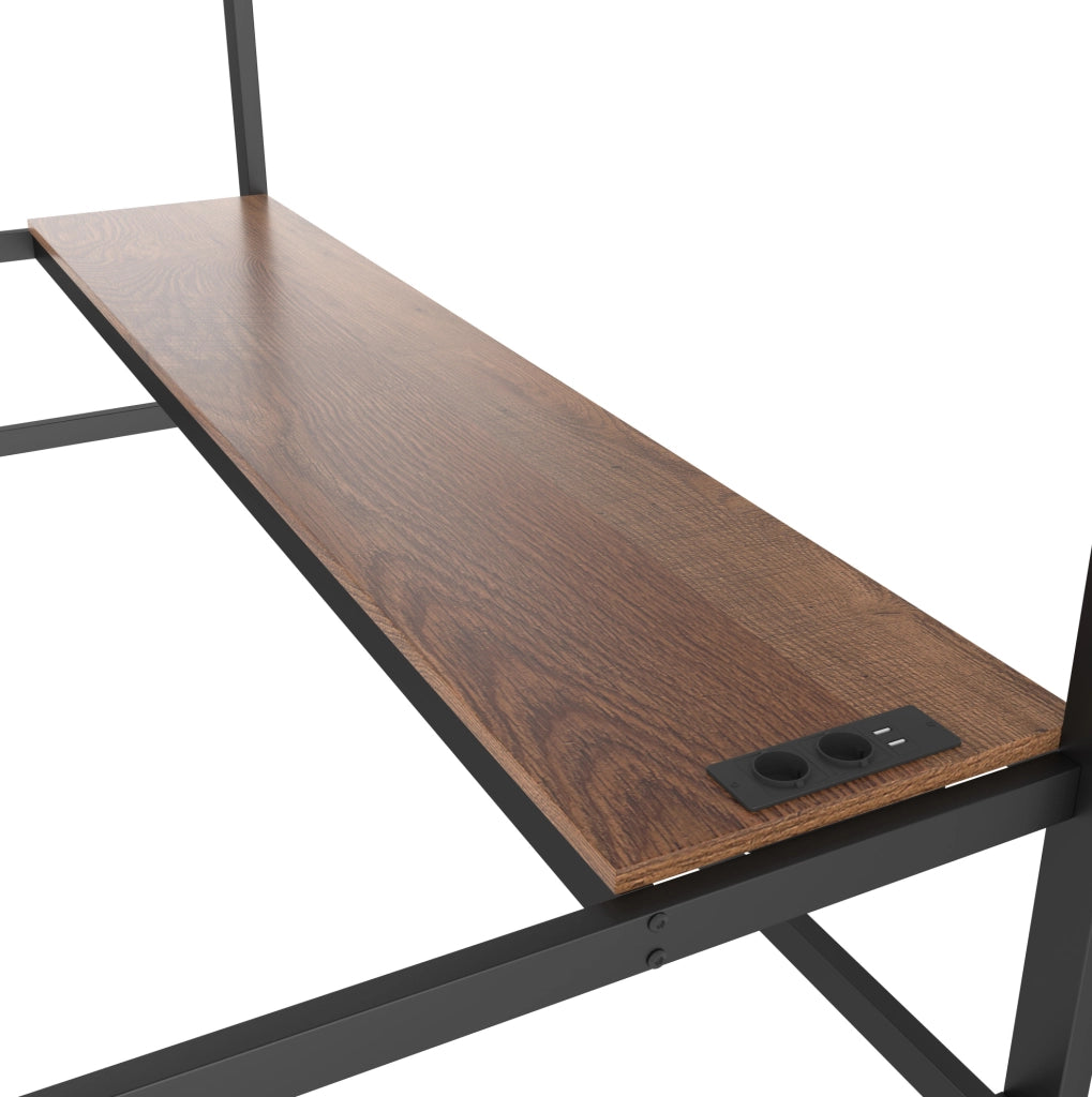 Letto a soppalco 90x200 cm con scrivania e luce LED; metallo; nero (Senza materasso)