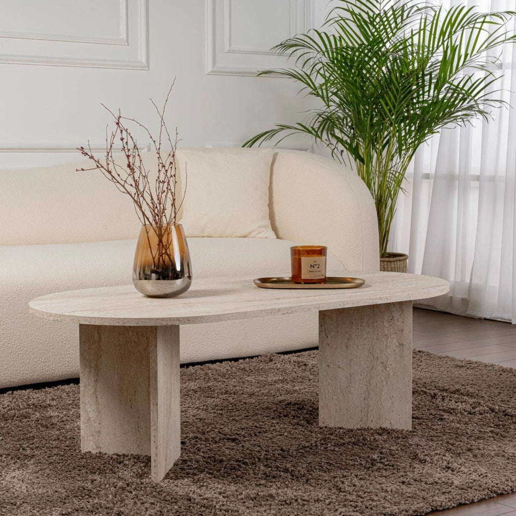 Tavolino da salotto Elain, Tavolo basso da caffè, Portariviste per divano, Ripiano da soggiorno, 119x60 h40 cm, Beige