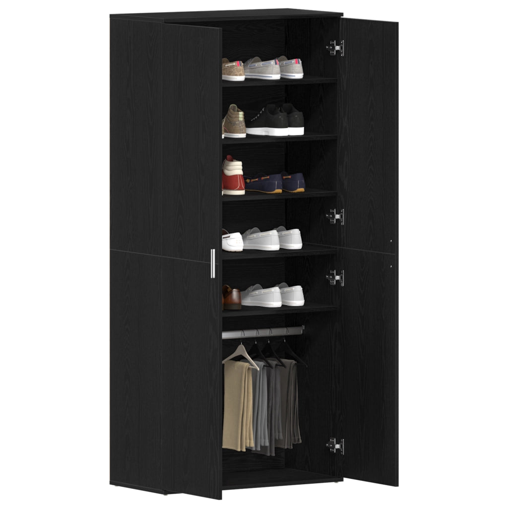 Mobile per Scarpe Rovere Nero 80x39x180 cm Legno Ingegnerizzato