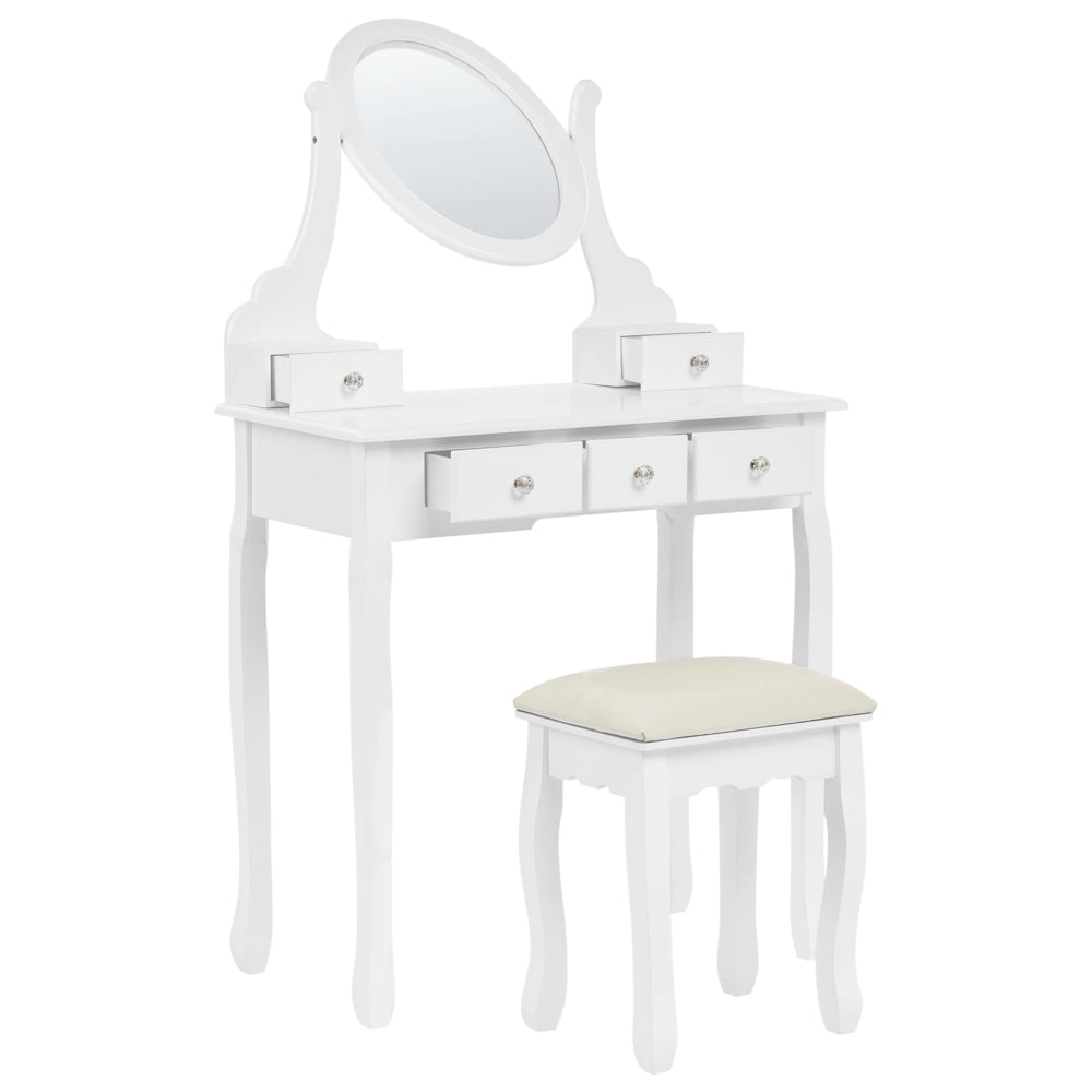 Toeletta Bianca MDF Legno Massello 140 x 80 cm 5 Cassetti Mobili Soggiorno Glam Design Camera Da Letto