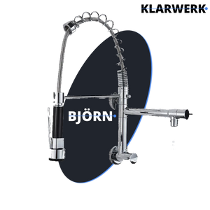 Björn |Gastronomia rubinetto acqua fredda monoforo a parete cromo|rubinetto cucina professionale acciaio inox due docce|lavello doppio ristorante