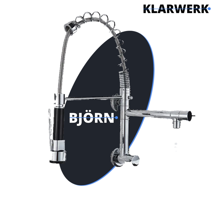 Björn |Gastronomia rubinetto acqua fredda monoforo a parete cromo|rubinetto cucina professionale acciaio inox due docce|lavello doppio ristorante