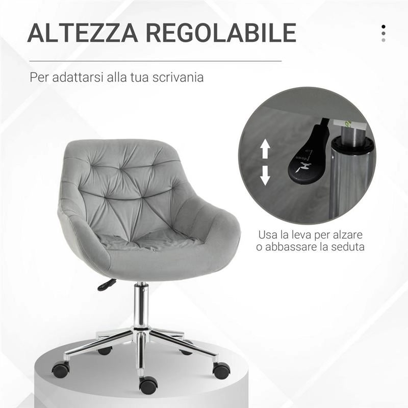 SEDIA DA UFFICIO GIREVOLE CON ALTEZZA REGOLABILE 59 X 58 X 80 IN VELLUTO GRIGIO