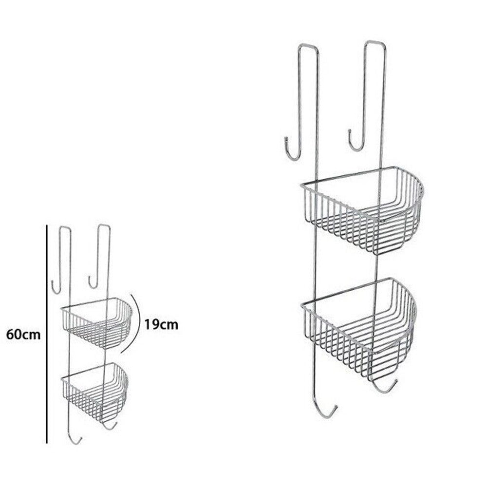 Trade Shop - Mensola Da Bagno Doccia Angolare A 2 Ripiani In Metallo Cromato Da Appendere 87821 -