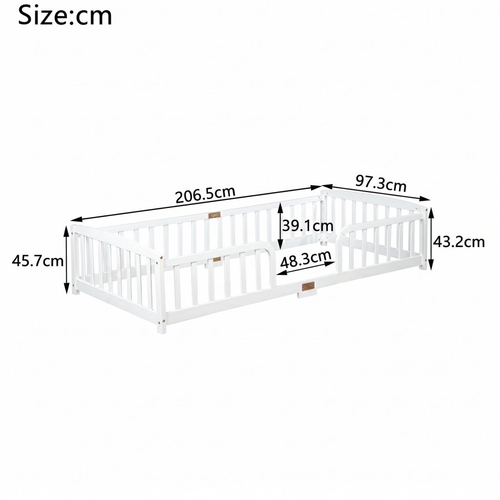 LETTO a pavimento con sponde di sicurezza 90x200 cm legno di pino bianco