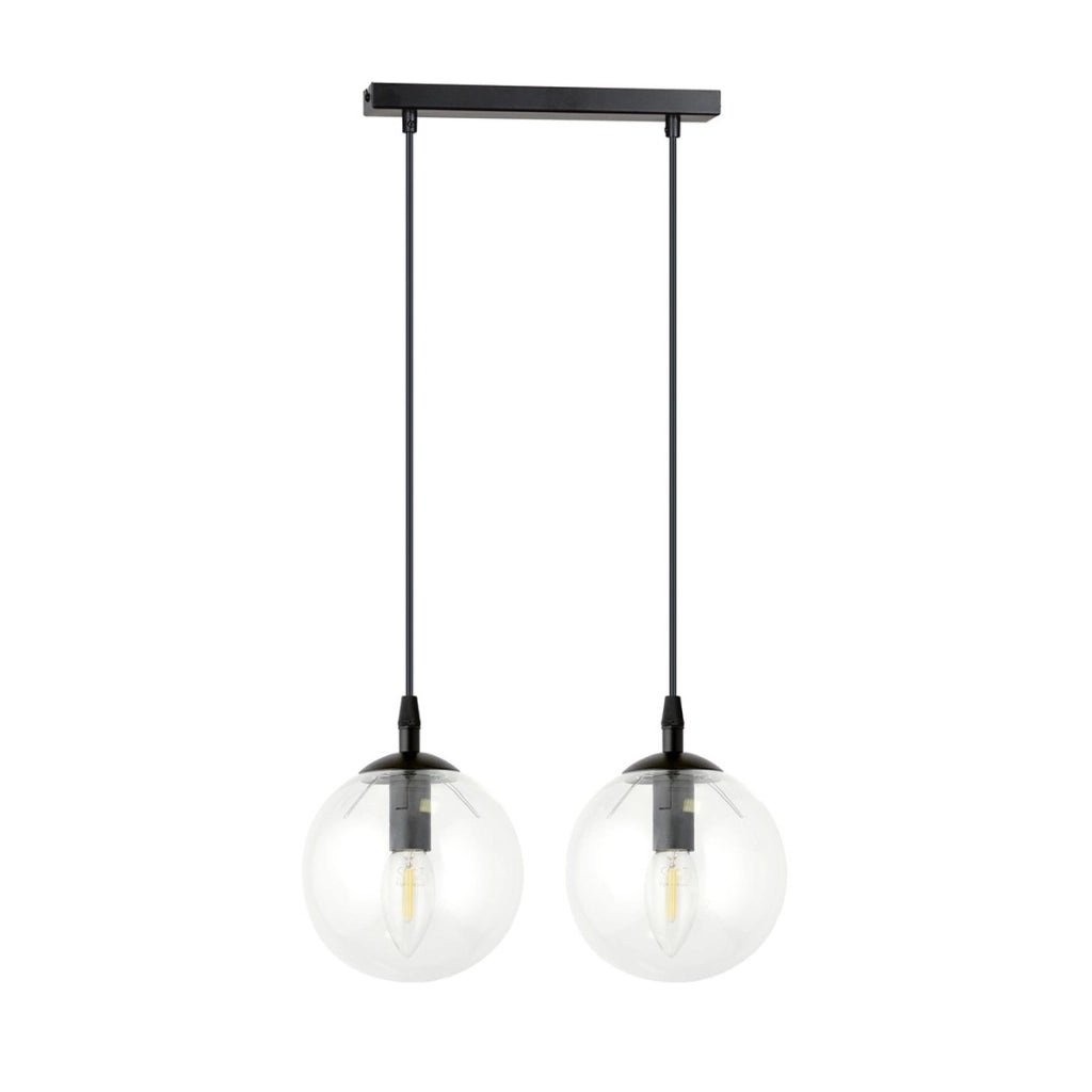 Lampada a sospensione COSMO in acciaio nero e vetro trasparente