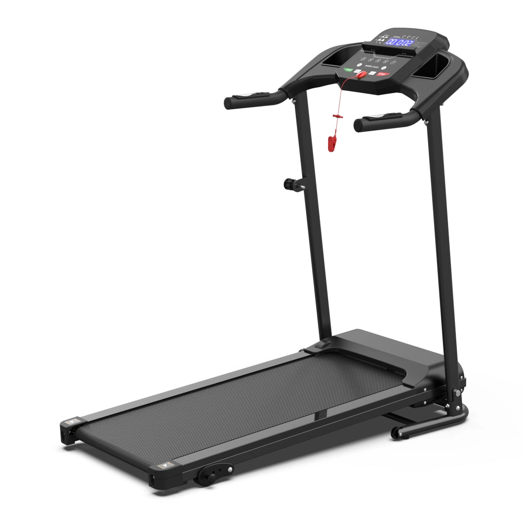 Tapis Roulant Casa Pieghevole Nero con Display LED, 2 Ruote e Pedana Ammortizzata