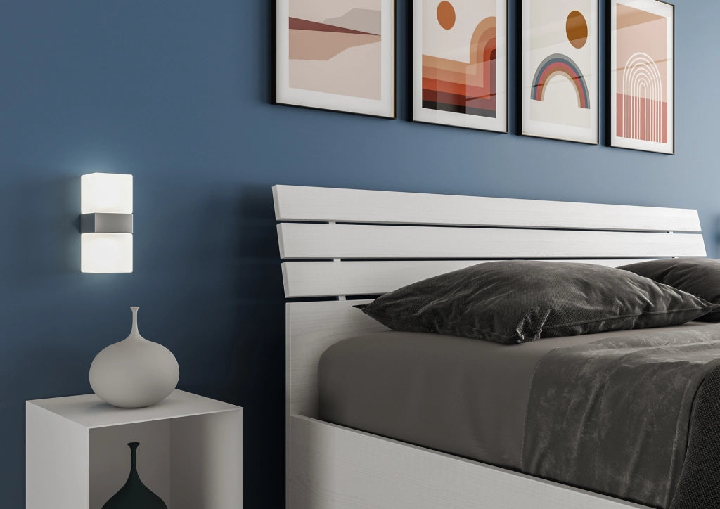 Letto contenitore doppia alzata 160x190 testata inclinata con doghe bianco frassino Ankel