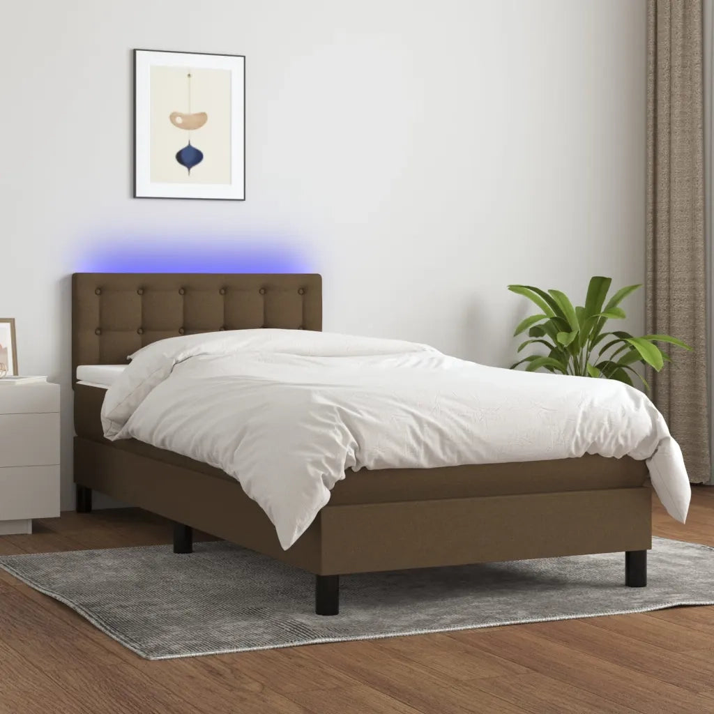 Letto a Molle Materasso e LED Marrone Scuro 100x200 cm Tessuto 3133456