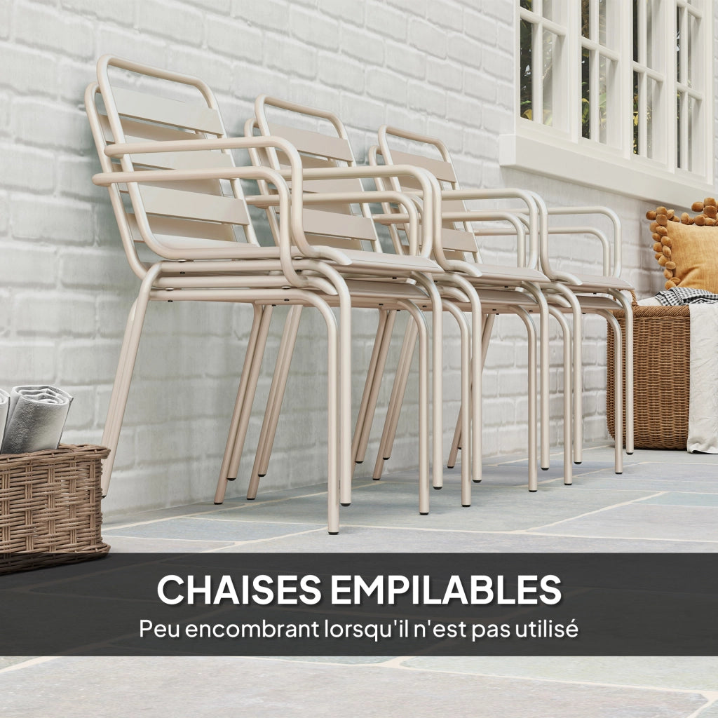 Set da giardino 7 pezzi con tavolo e 6 sedie impilabili in acciaio beige ¨C zephmum ¨C beige
