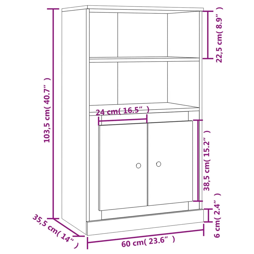 Credenza Bianca 60x35,5x103,5 cm in Legno Multistrato